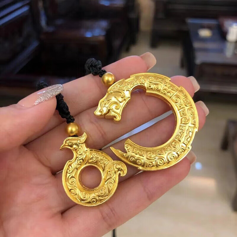 老凤凰黄金龙凤呈祥吊坠情侣一对男女款999足金生肖龙编织项链生