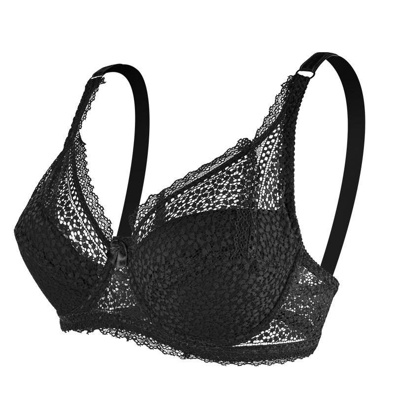 Foreign Trade Cross-Border Underwear Adjustable Thin Big Breast Show Little European and American Style Gather Ladies plus Size Lace Steel Ring Bra