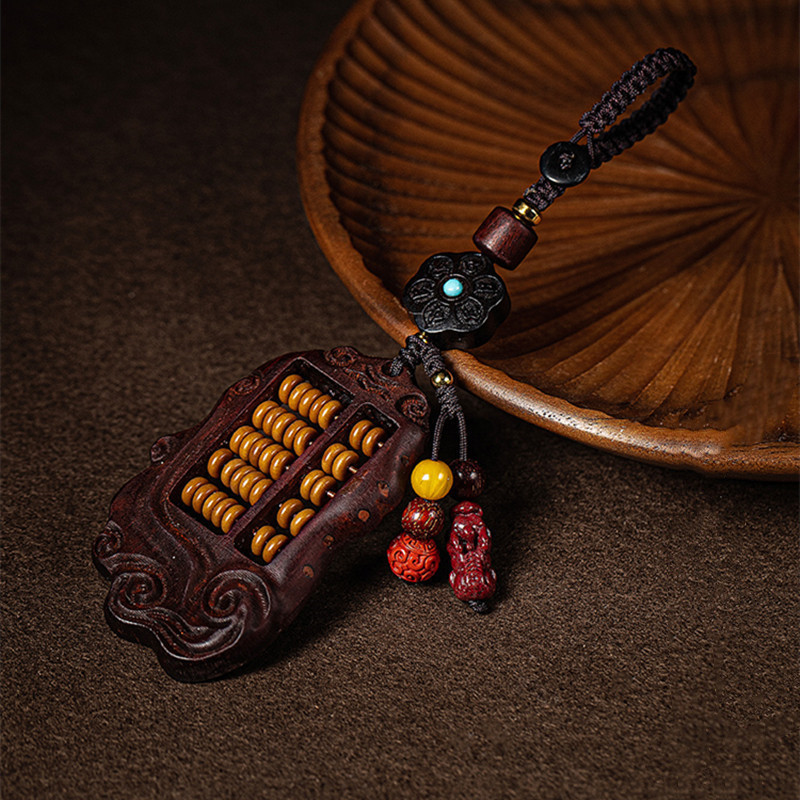 小叶紫檀算盘汽车钥匙扣diy男女款如意挂件创意钥匙绳链简约大气