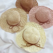 夏季新款编织草帽户外海边沙滩帽遮阳防晒可折叠花朵帽子工厂直销