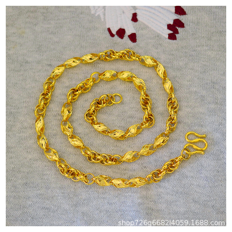 仿真越南沙金 黄铜电镀金假黄金项链麻花链瓜子链4mm粗一件代发