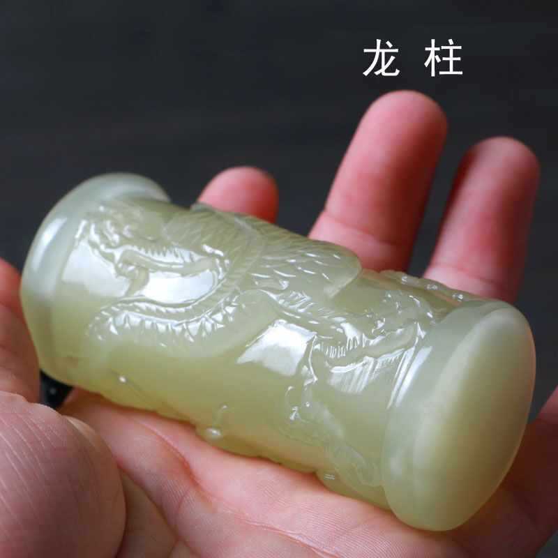 天然冰种青白玉龙柱手把件 龙盘柱辈辈福玉石手玩件男款-阿里巴巴
