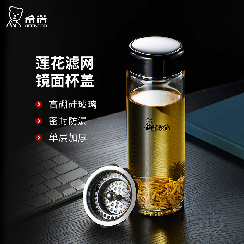 希诺单层玻璃杯加厚经典款小熊杯大容量便携轻奢家用车载泡茶水杯
