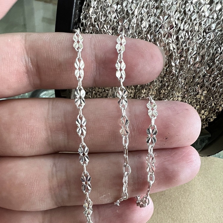 s925纯银半成品散链项链手脚链字空心米字花链十字链手工diy配件