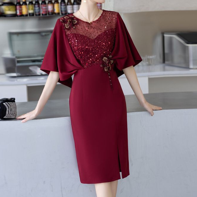 w繧1妈妈婚宴装晚礼服高贵年轻小个子新娘喜婆婆婚礼连衣裙高端洋