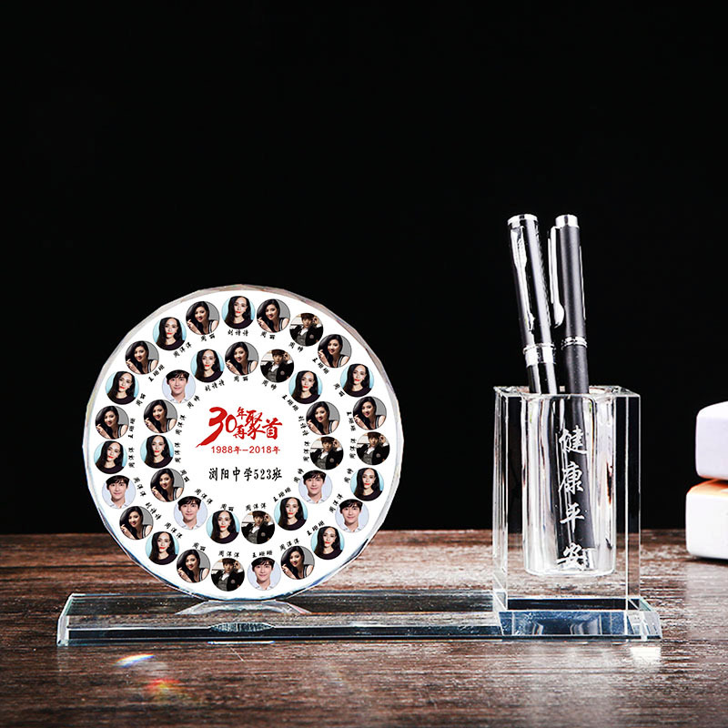 高端水晶笔筒创意毕业礼物送老师同学聚会纪念品logo商务礼品摆件