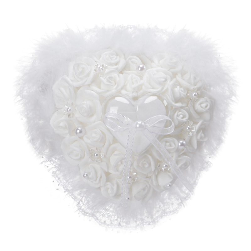Western Wedding Pearl Ring Pillow Pe Foam Rose Ring Setting Wedding Cake Ring Box Bridal Heart-Shaped Ring Pillow