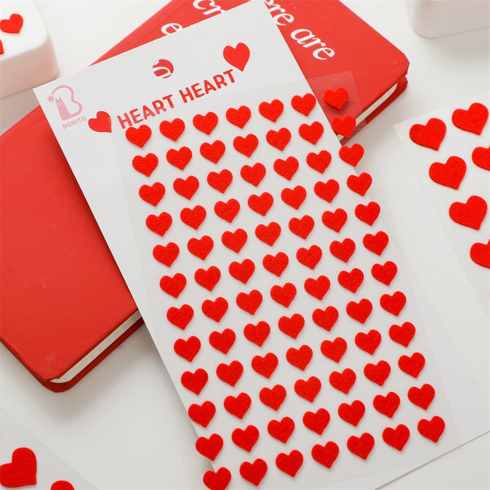 韩国bonito 高品质不织布红桃心爱心贴纸 口罩笔记手账装饰贴素材