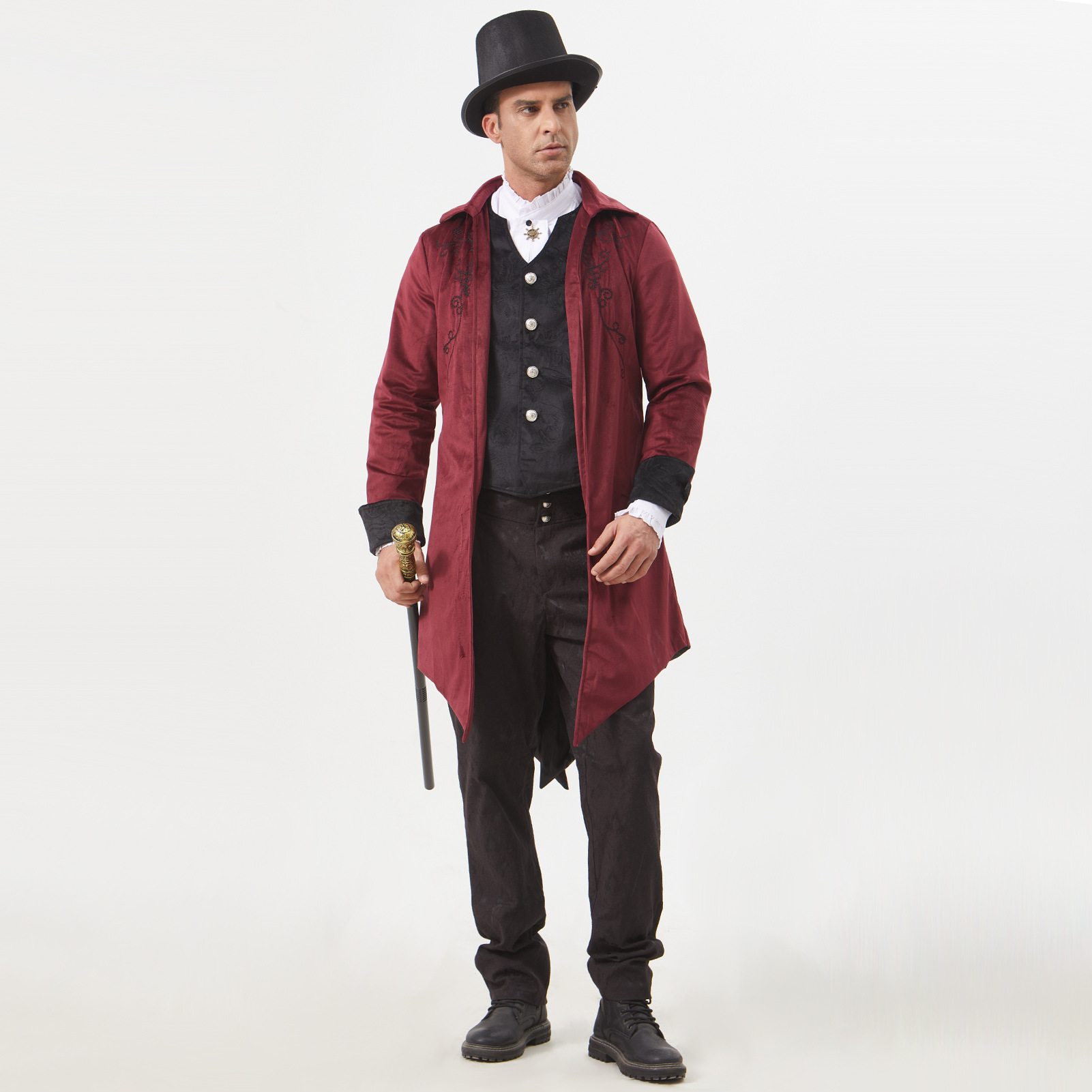 绒面宫廷燕尾服 万圣节装扮中世纪复古服装中长朋克男款燕尾服