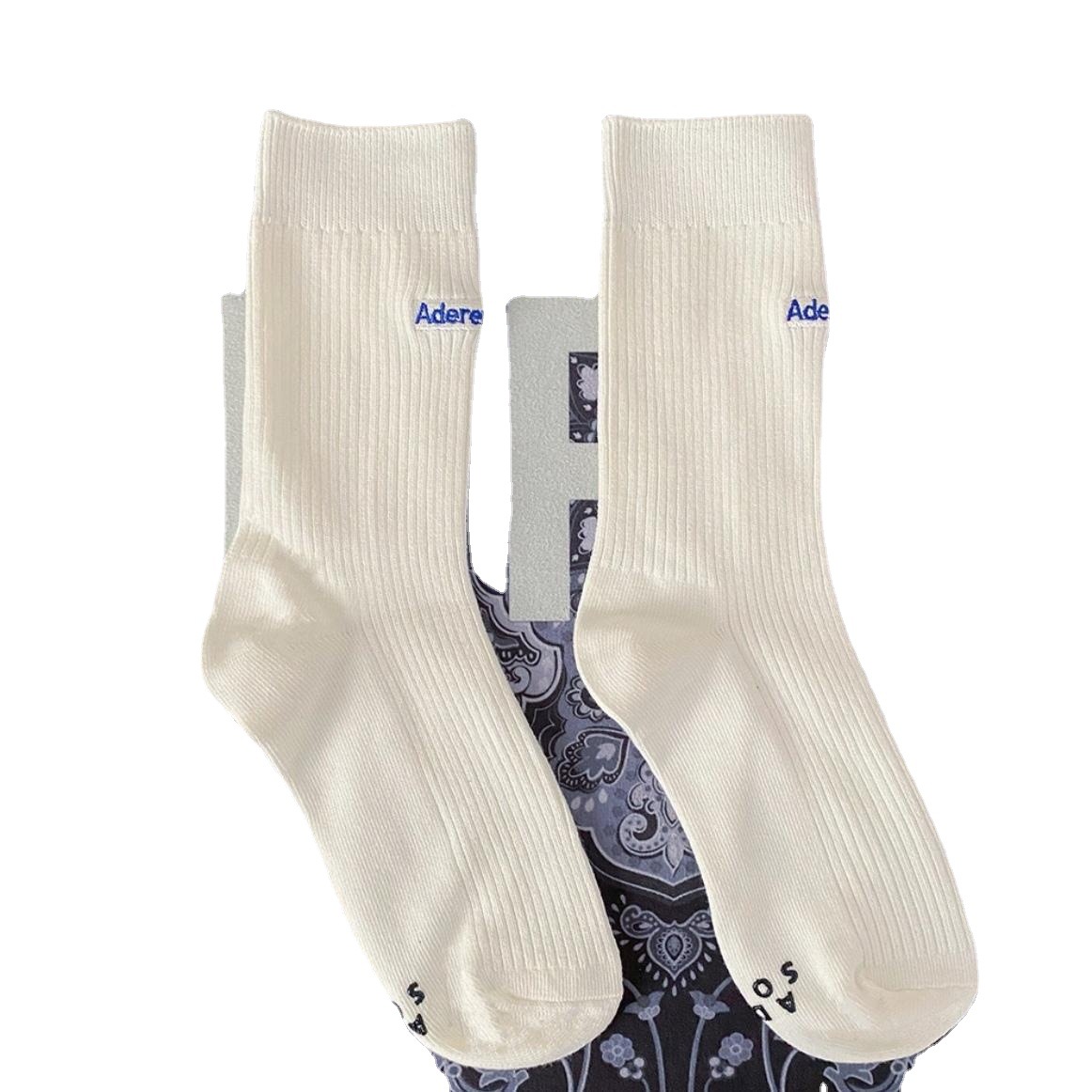 ader error双针高筒袜子韩国设计师潮牌男女运动街头刺绣双针黑白