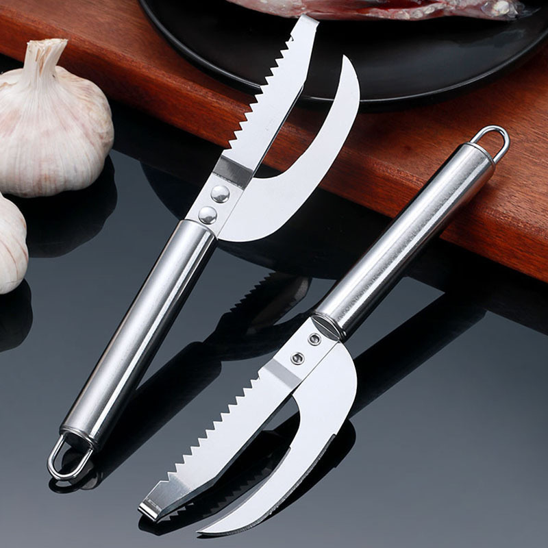 加厚不锈钢鱼肚刀厨房小工具三合一去鱼鳞刨切花杀鱼刀屠宰鱼用刀