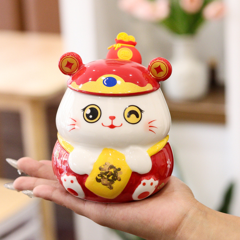 手绘陶瓷马克杯可爱招财猫水杯高颜值礼物情侣家用办公室咖啡杯子