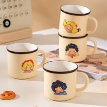 可爱卡通女孩图案陶瓷马克杯简约造型家用水杯高颜值咖啡杯早餐杯