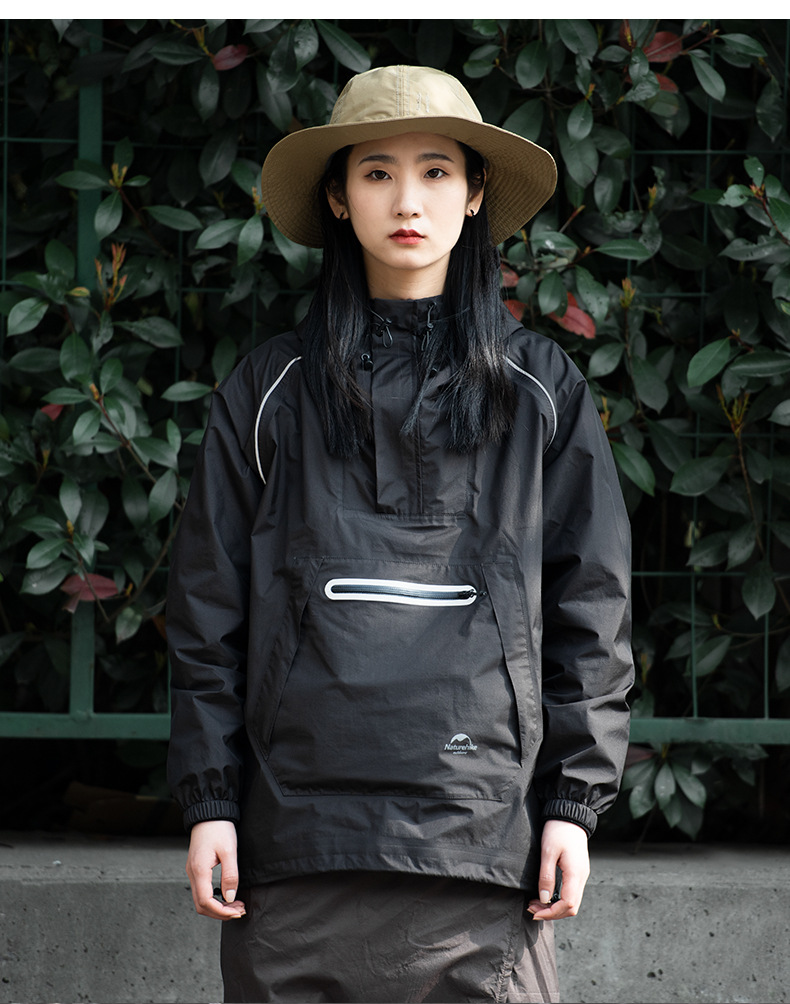 naturehike挪客短款连帽半开襟雨衣防水透气时尚户外徒步旅游雨披
