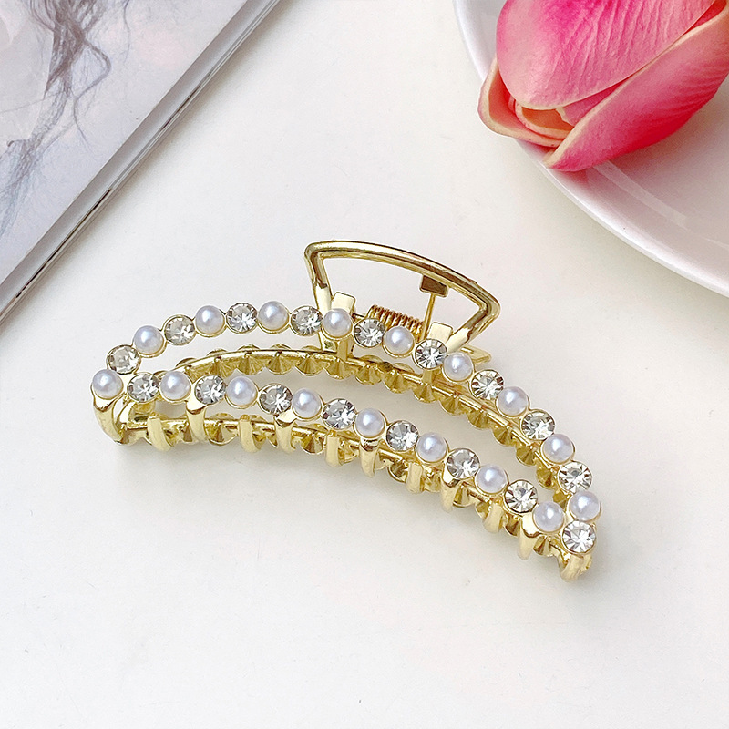 Korean Metal Pearl Barrettes Women's Back Head Grip Large Hairpin Online Influencer Refined Elegant Shark Clip Hairware