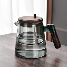 全玻璃内胆侧把胡桃木茶水分离过滤泡茶杯家用冲茶器飘逸杯泡茶壶