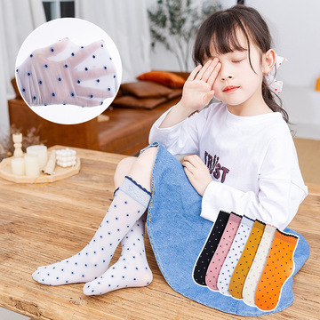 儿童袜新夏款波点花边立体中筒袜 透气薄防蚊堆堆袜 jk小腿袜长袜