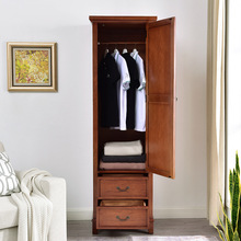 美式全实木衣柜单门衣橱欧式小户型挂衣柜复古储物收纳柜卧室边柜