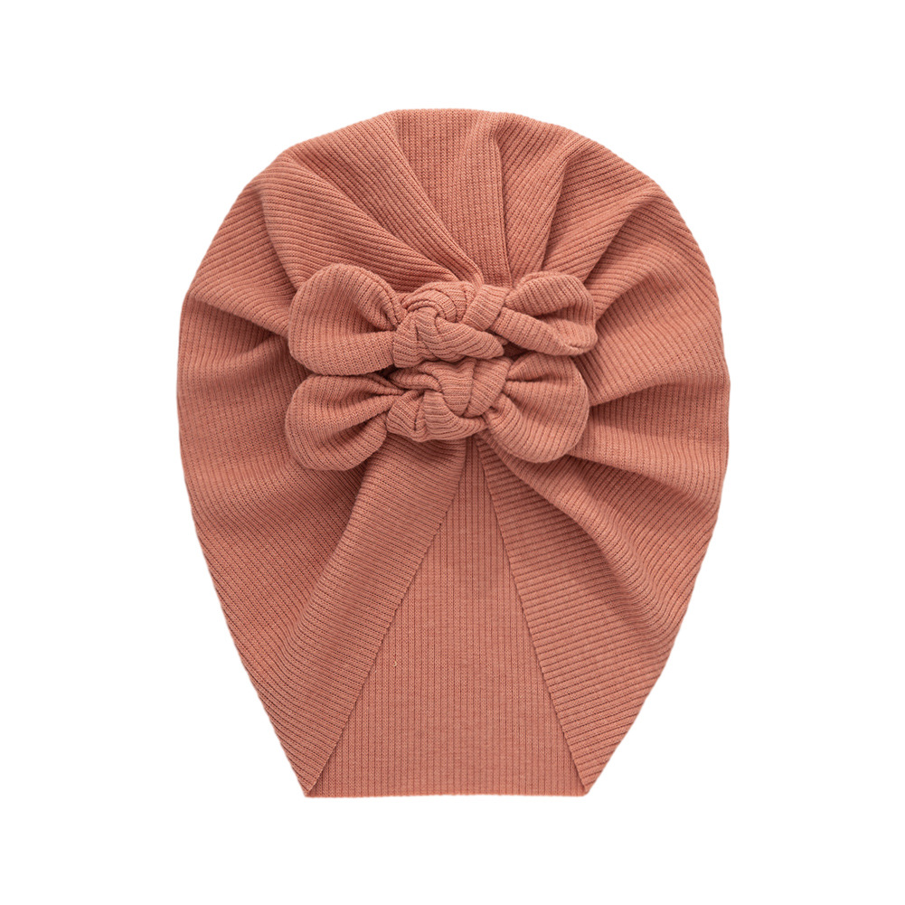 Cross-Border New Arrival Solid Color Children's Sleeve Cap Pairs of Bowknot Baby Indian Hat Sunken Stripe Cotton Soft Baby Beanie Cap