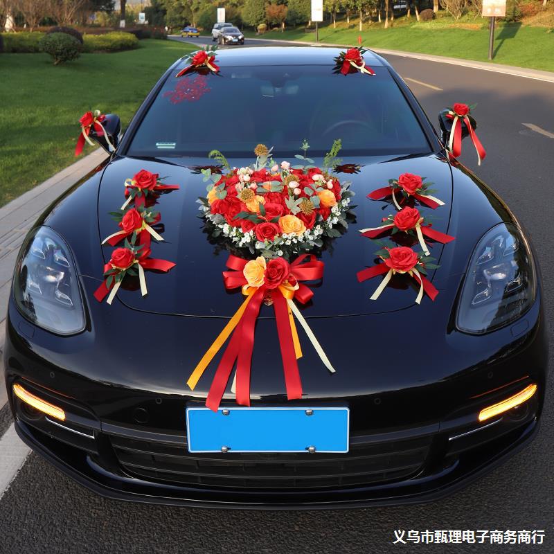 主婚车装饰车头花套装花车花泥带吸盘网红结婚车队头车花拉花布置