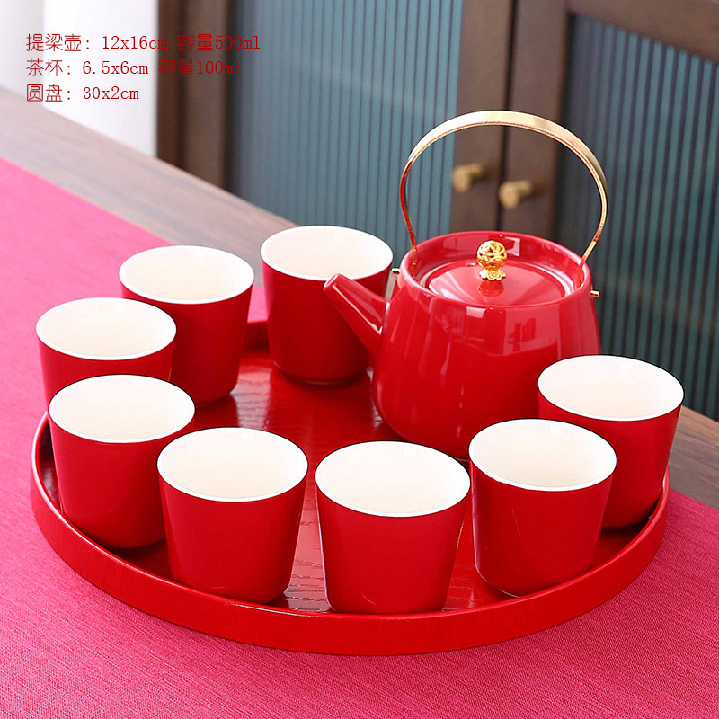 Wedding Tea Set Red Large Engagement Dowry Wedding Ceremony Modified Tea Cup Ceramic Teapot Happiness Plate Gift Box