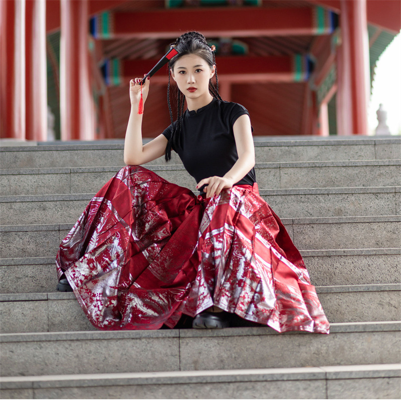 Adult Woven Gold Horse-Face Skirt Versatile 2023 New Horse-Face Skirt Summer New Chinese Style Matching National Style Daily Commuting