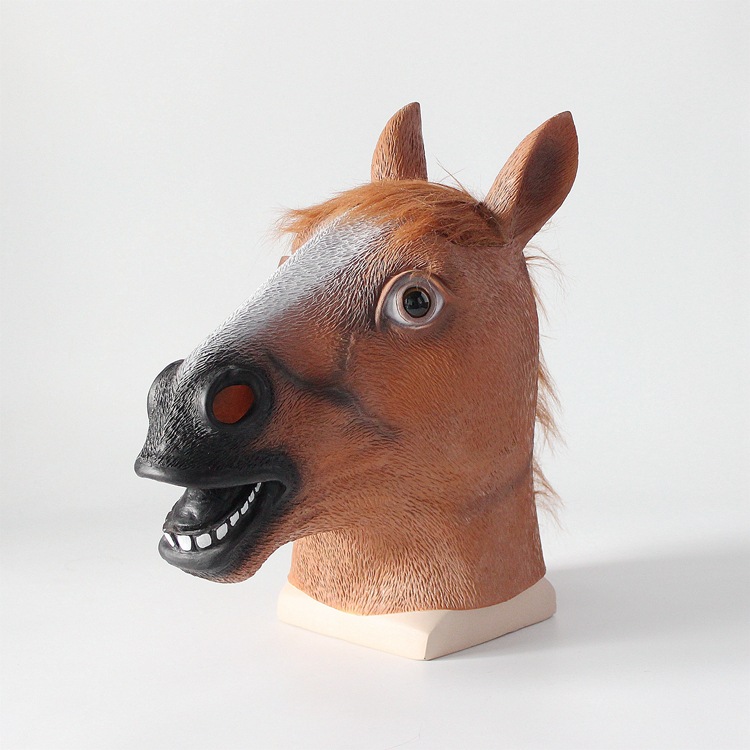 厂家直销 乳胶棕马头套cos搞笑动物面具绿鱼抖音搞怪表演道具马头