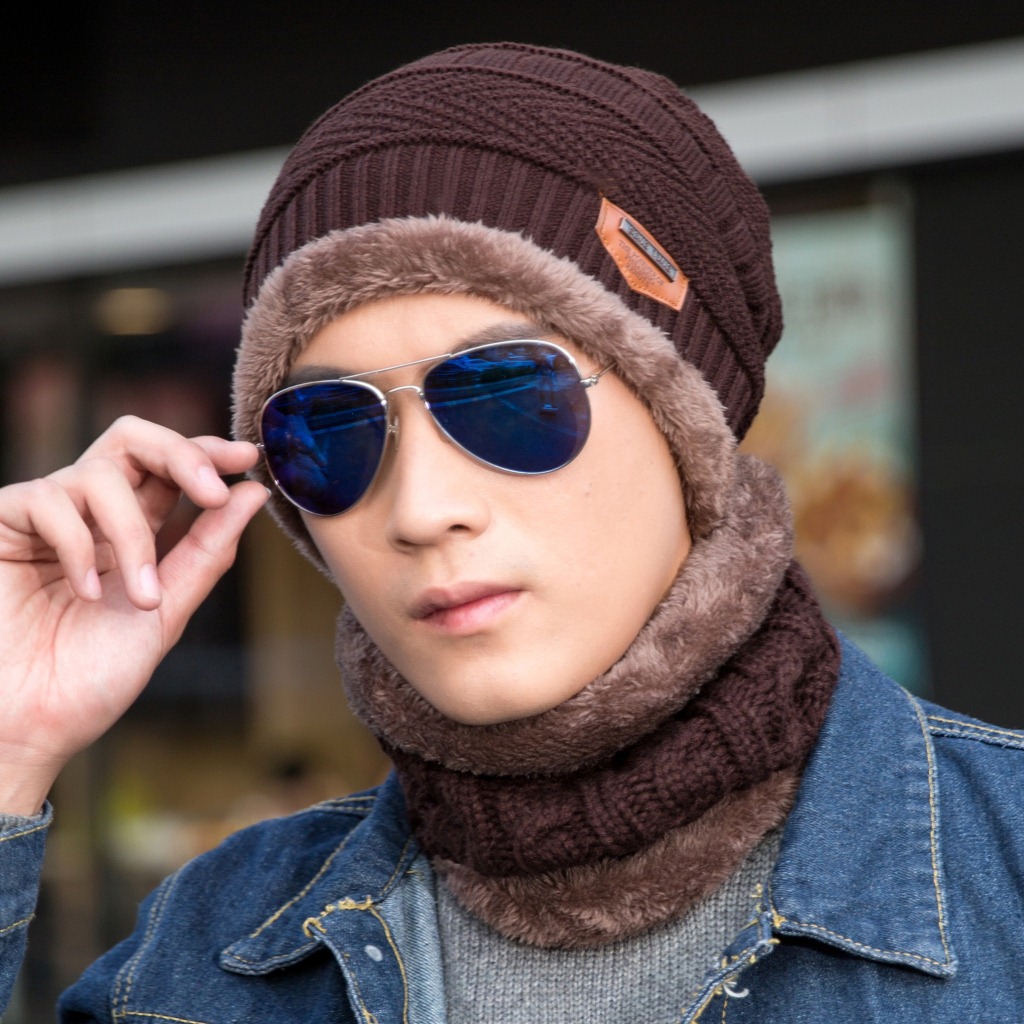 Hat Scarf Set Female Winter Woolen Hat Fleece Pullover Cap Outdoor Windproof Earmuffs Hat Warm Knitted Hat Male