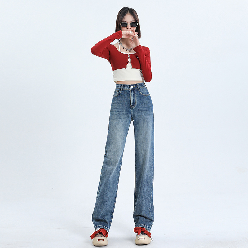 Hey + Jeans Super Soft Retro Straight Stretch Jeans for Women 2024 Spring and Autumn New High Waist Figure Flattering Mopping Pants