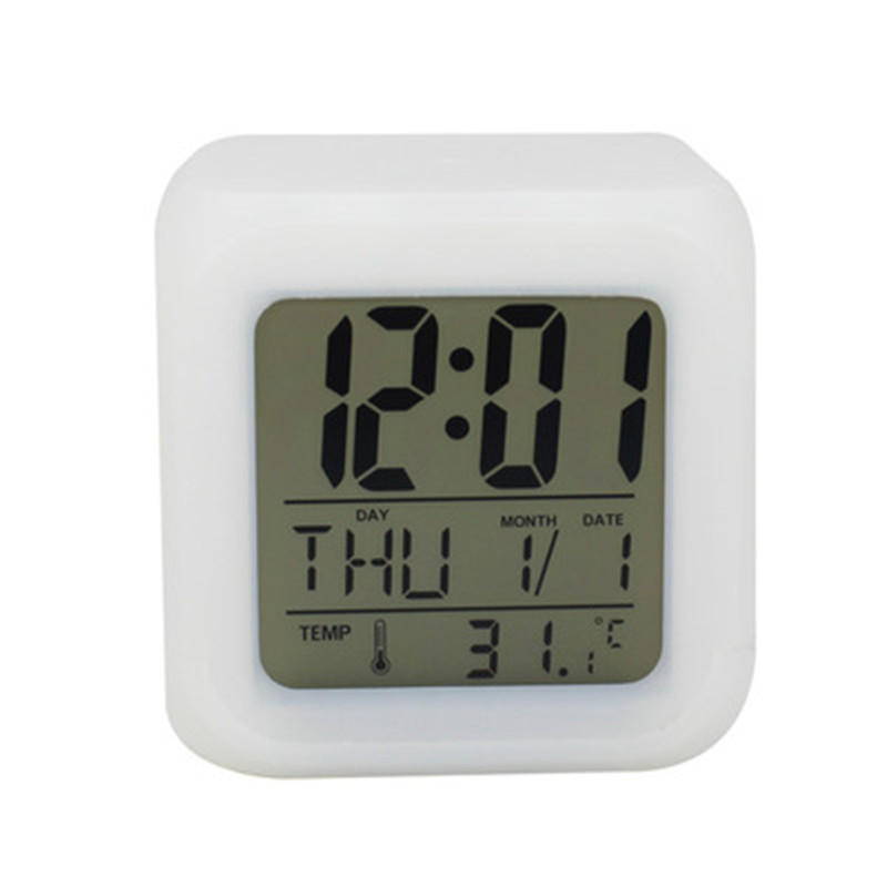 Led Alarm Clock Colorful Color Changing Square Clock Cartoon Electronic Charging Creative Children Lazy Thermometer Gift