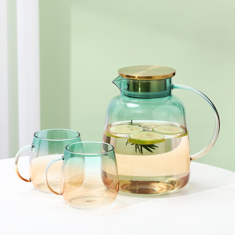 Large Capacity Thickened Water Pitcher Glass Pot High Temperature Cold Boiled Water Juice Teapot Cold Kettle Water Cup Set