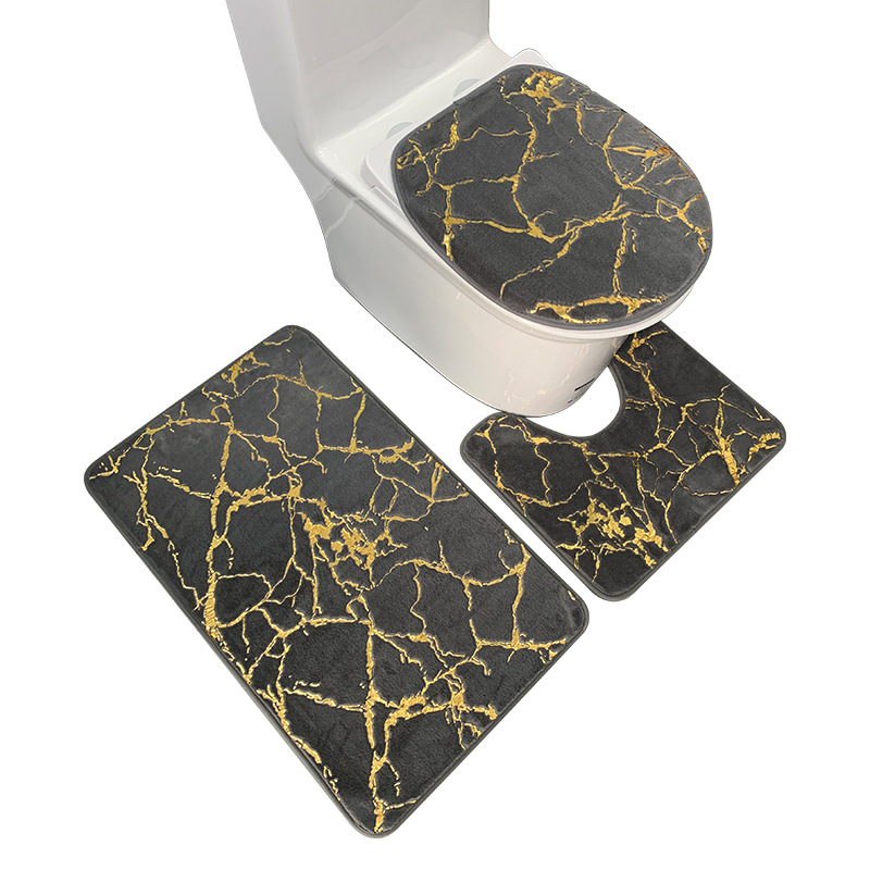 Foreign Trade Cross-Border Small Rabbit Fur Gilding Toilet Three-Piece Floor Mat Bathroom Imitation Rabbit Fur Marbling Gilding Carpet