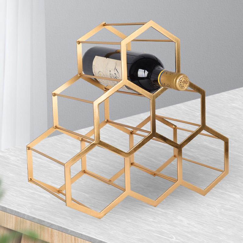 欧式金属铁艺红酒架家用客厅简约葡萄酒架金色创意蜂巢酒柜展示架
