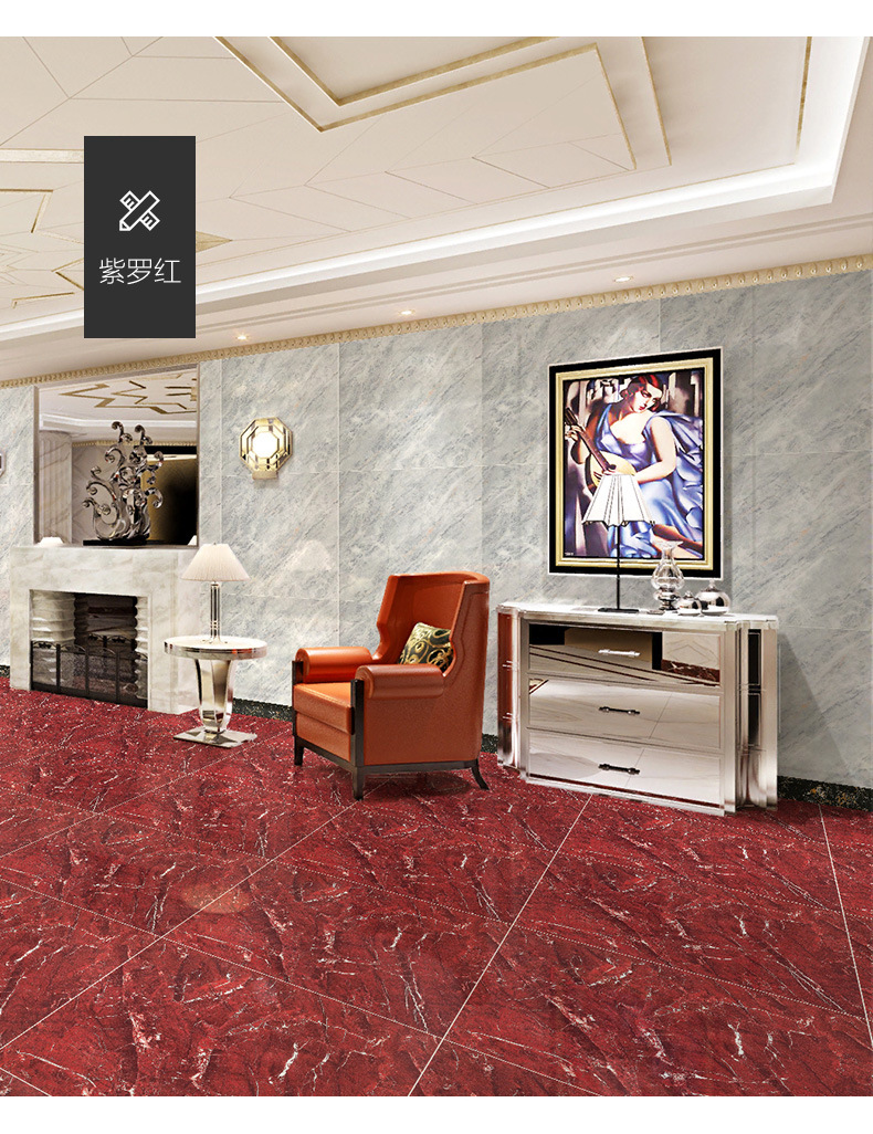 汇心陶 门槛石1米紫罗红客厅防滑瓷砖800全抛釉地砖600x900黑金花