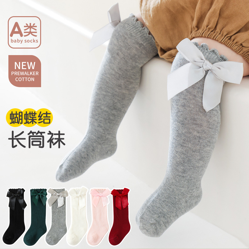 2023 Babies' Socks Spanish Baby Big Bow Dress Girls Student Princess Socks Long Tube Socks with Non-Binding Top