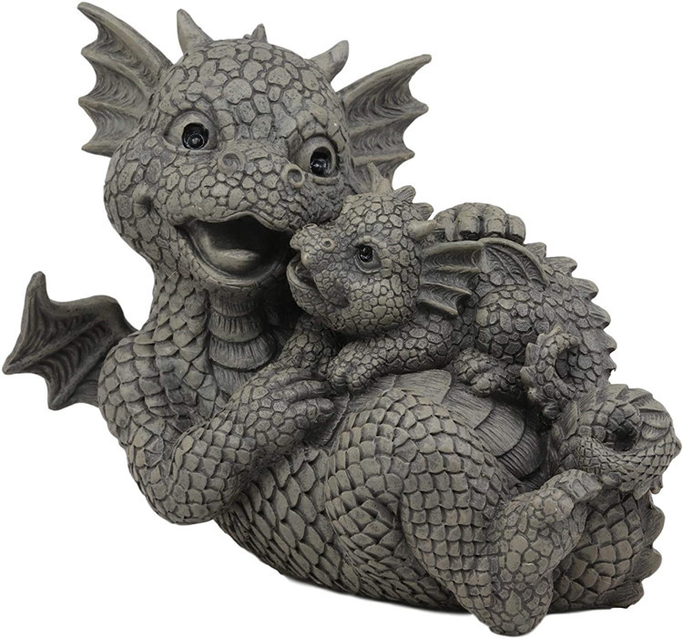 亚马逊新品 花园 树脂 龙雕像 树脂龙妈妈和龙宝宝雕像摆件