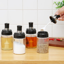 玻璃调料瓶 厨房勺盖一体调味瓶透明油刷瓶家用调料盒调味罐套装