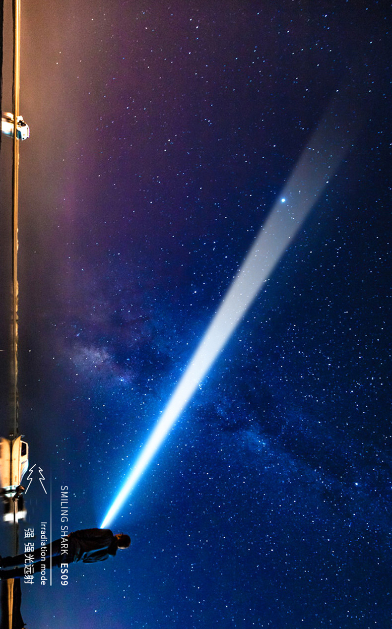 微笑鲨高聚光束手电筒远射充电户外白激光手电筒带充电宝泛光电筒