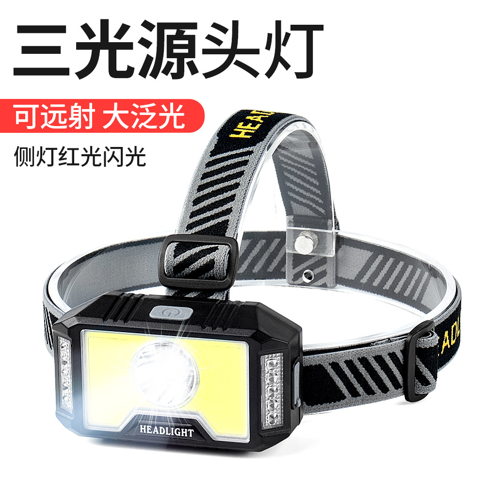 跨境新款内置18650电池t6 cob强光泛光头灯 led户外跑步夜钓头灯
