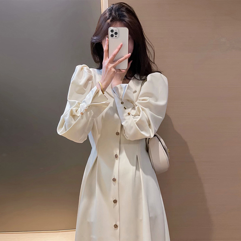 2023 new french style cold talk wind gentle waist temperament design long sleeve spring dress for women