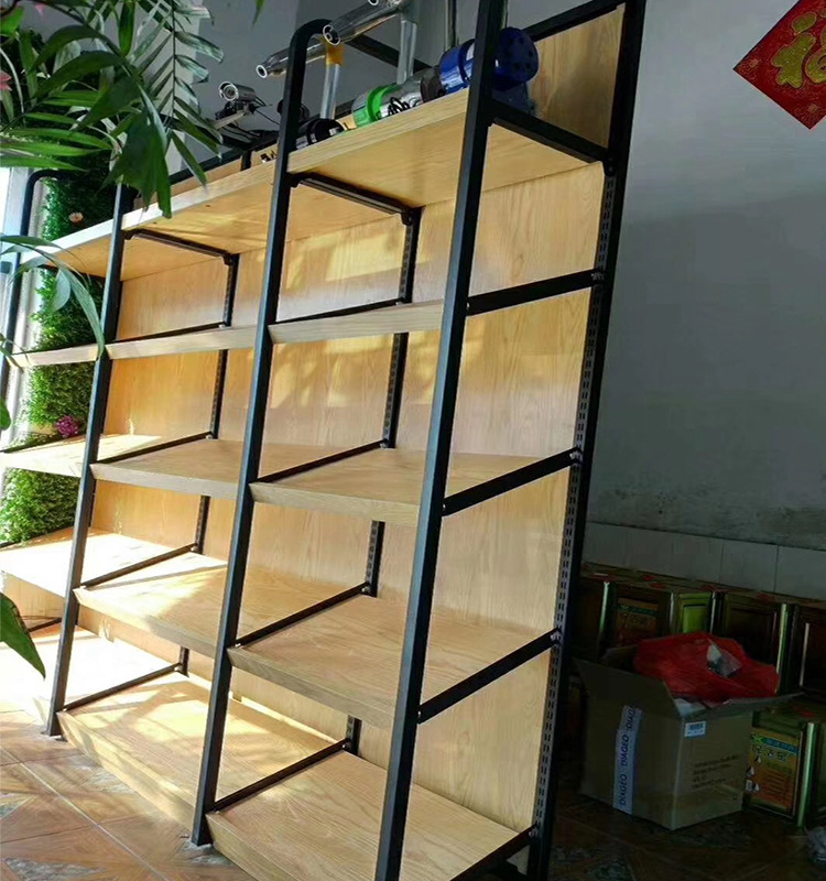 商超货架斜层板钢木货架便利店家纺样品展示货柜陈列期刊架可拆装