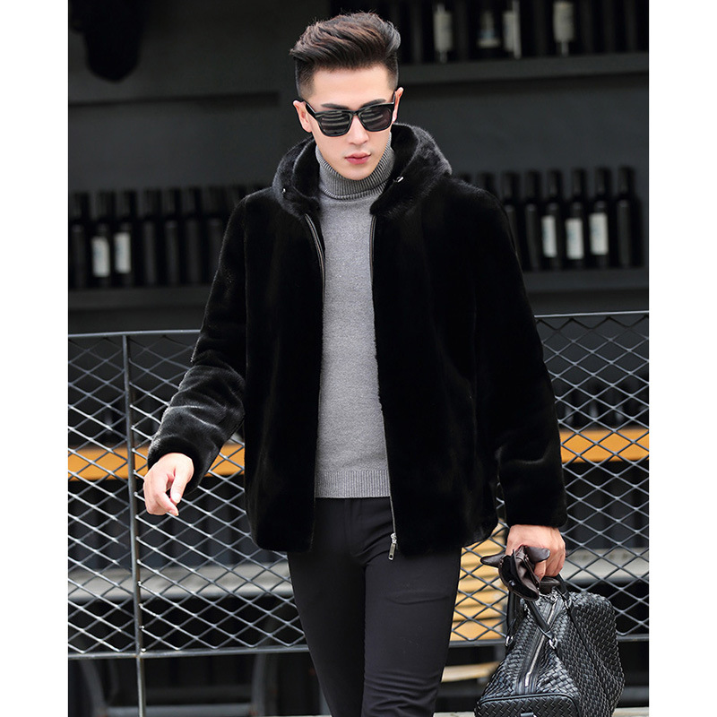 『年终鼎奢』超高克重仿水貂皮草外套 连帽男装夹克 媲美水貂整貂