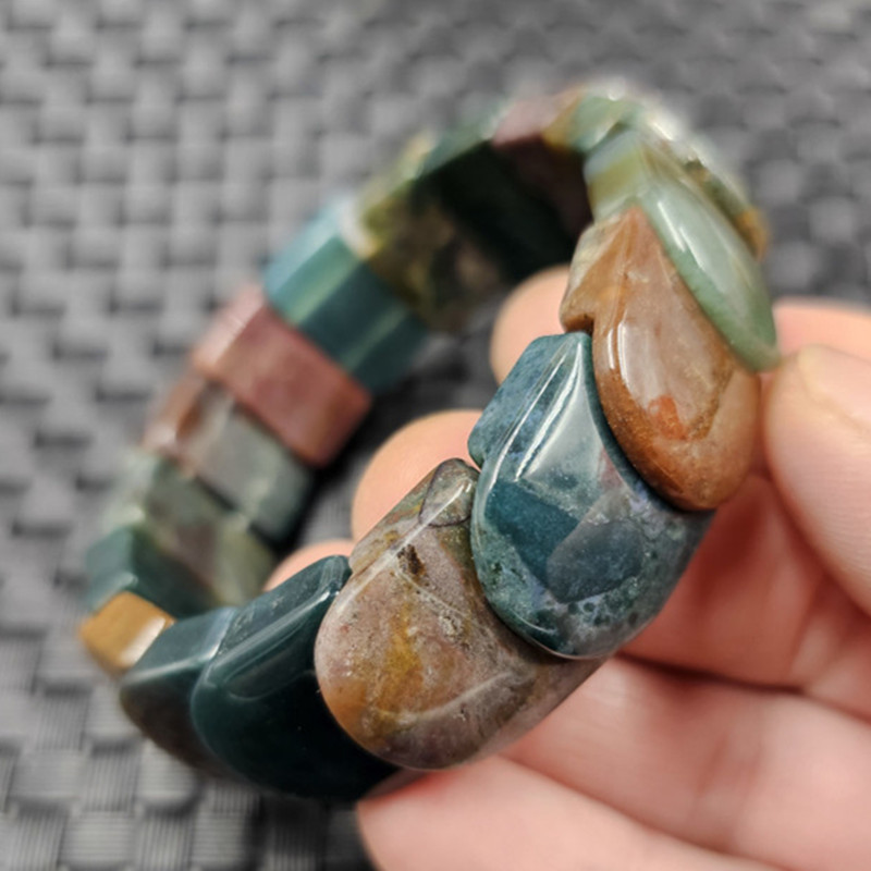 水草玛瑙无事牌玉石手链印度玛瑙加宽手排男女同款玉手串手环批发