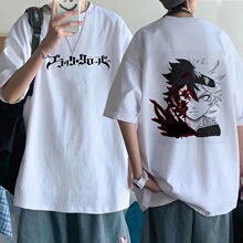 黑色三叶草系列 跨境热门动漫印花大码薄款情侣圆领短袖T-shirt