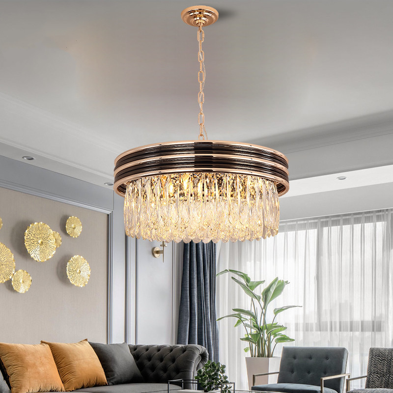 Cross-Border Post-Modern round Crystal Chandelier Hong Kong Style Lamp in the Living Room Dining Room Master Bedroom Study Designer Hall Chandelier