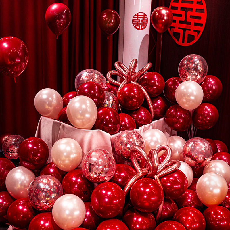 Wedding Balloons Wholesale 10-Inch 2.2G Pomegranate Red Balloon Wedding Room Decoration Wedding Ceremony Layout Xi-Shaped Balloon