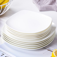 纯白骨瓷盘子菜盘家用创意景德镇陶瓷餐具方形沙拉深盘炒菜汤盘