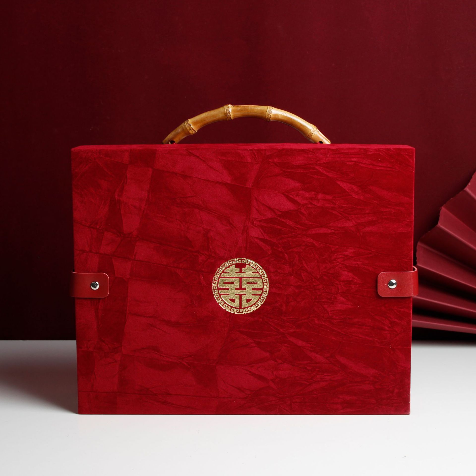 长方中式竹把手包装礼品纸盒套装 婚庆伴手礼礼盒手提袋可改logo