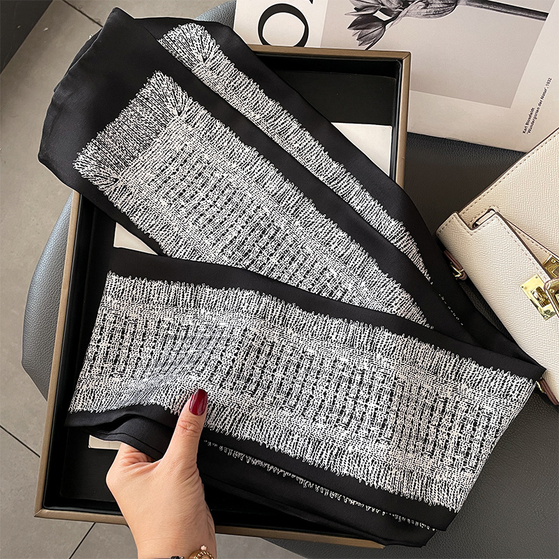 Korean Style Irregular Emulation Silk Scarf Women's Spring and Autumn Long Scarf Tied Bag Ribbon Thin Narrow Boxer Scarf