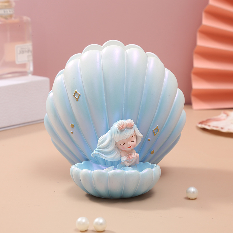 创意美人鱼贝壳摆件北欧轻奢客厅笔筒软装树脂工艺品毕业礼物批发